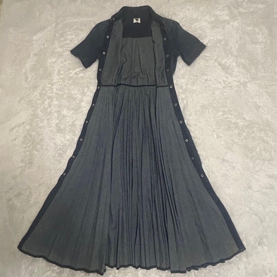 Christian Dior デニム プリーツ ワンピース 半袖 インディゴ