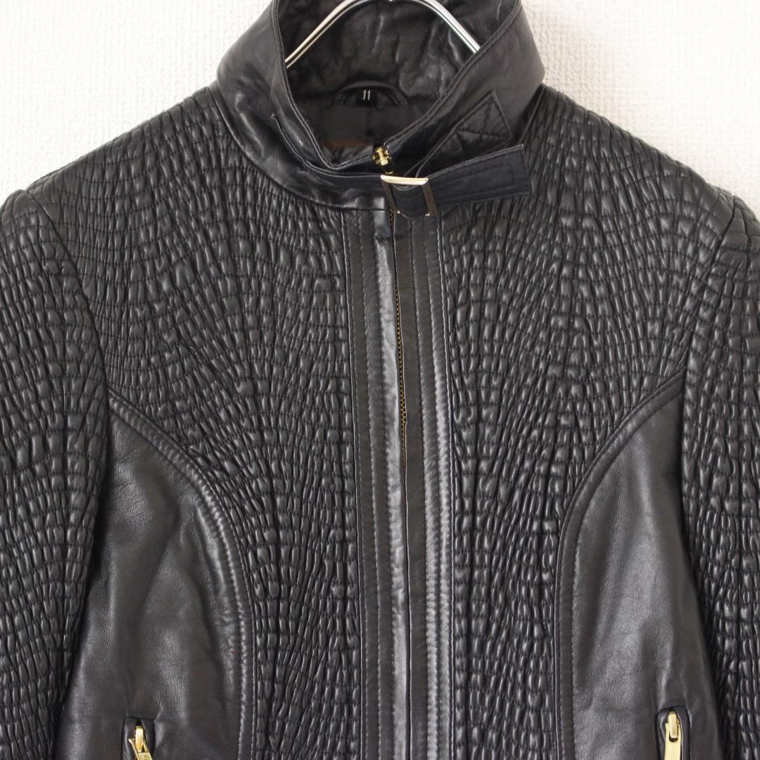 BALMAIN ラムレザージャケット Lサイズ ブラック スタンドカラー