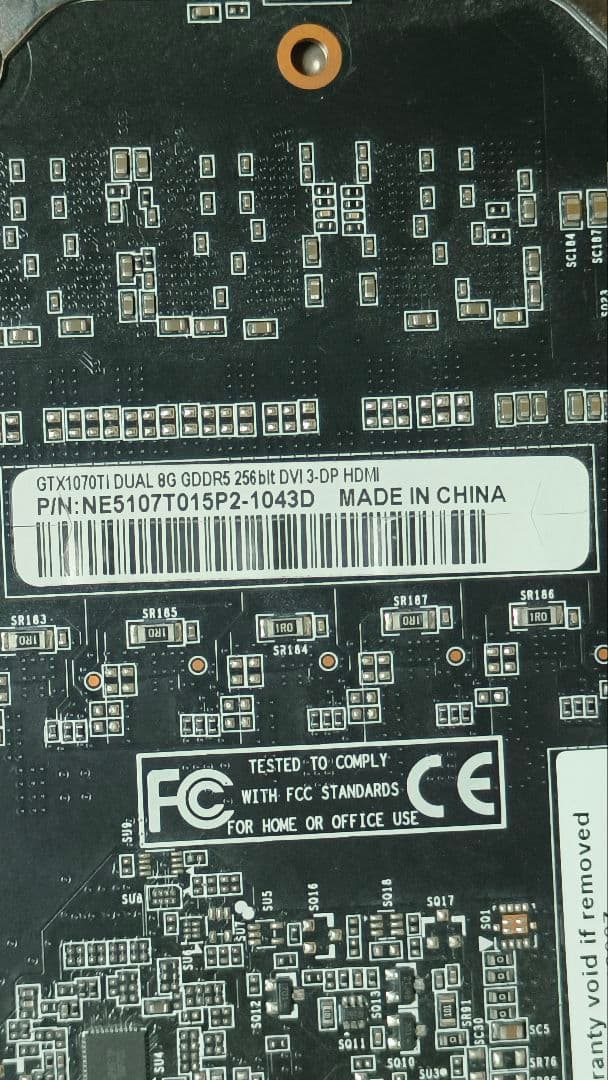 ジャンク PALIT GTX 1070ti DUAL 8G 動作確認済み ①