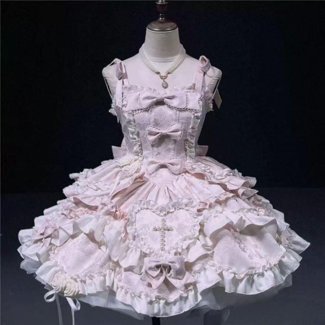 未使用　薄　ピンク ロリータドレス フリル付き