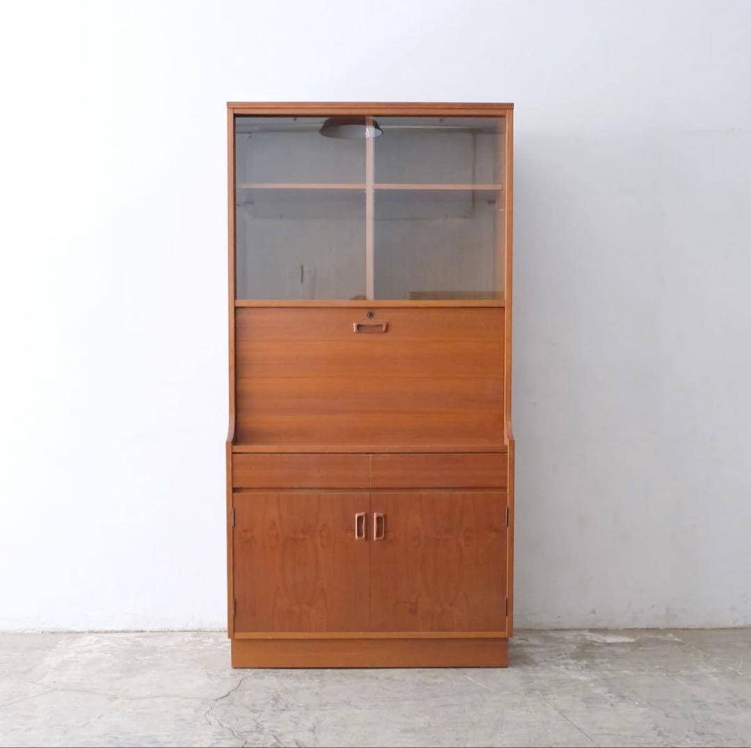 チーク ライティングビューロー/ガラスキャビネット