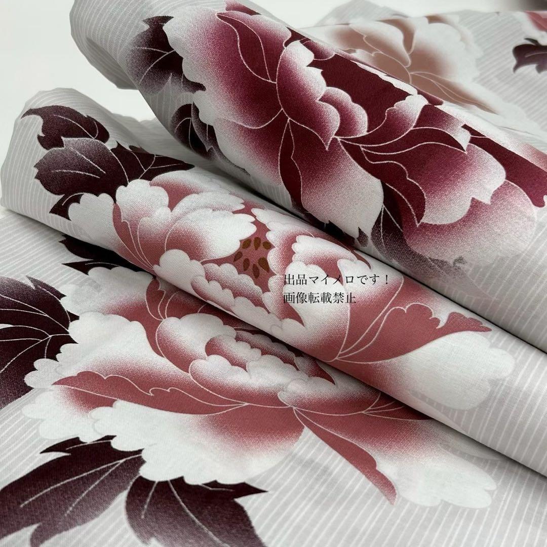 浴衣　大きめサイズ　浴衣 3L 牡丹　兵児帯　ボルドー　2点　新品　0720④