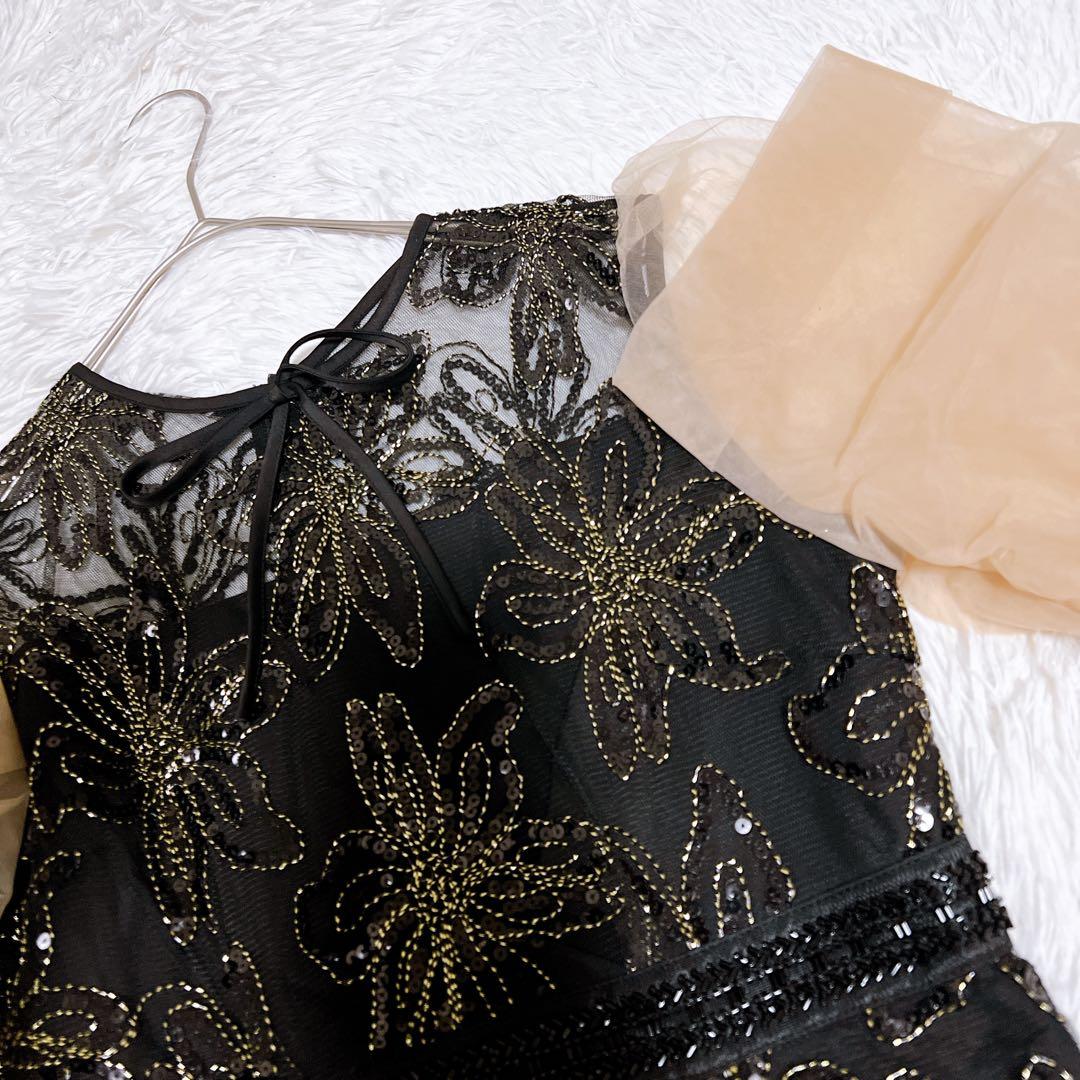 【Laja】スパンコールリボンチュールワンピースドレス