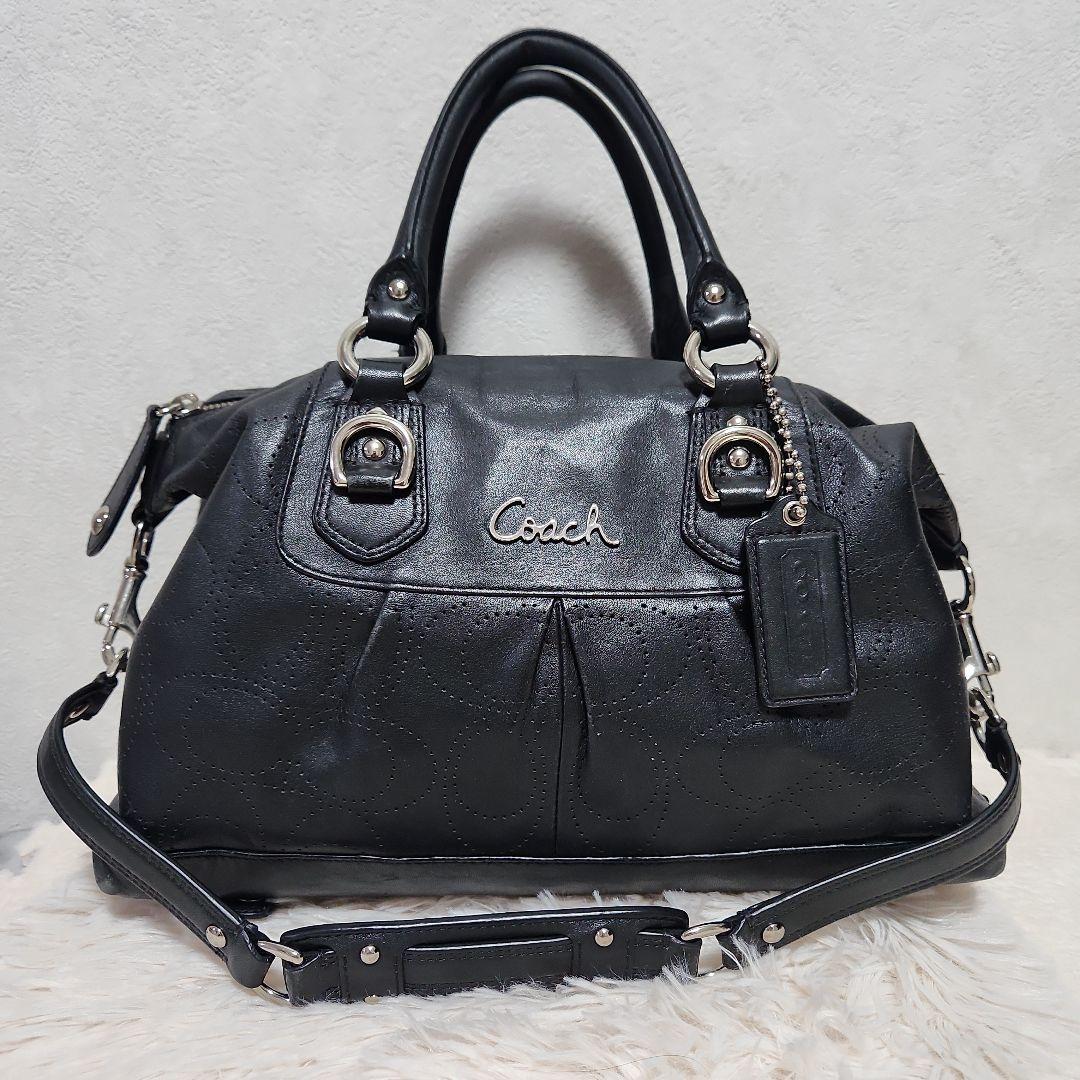 ☆美品☆COACH 2WAY 黒 レザー ショルダー ハンドバック F17130