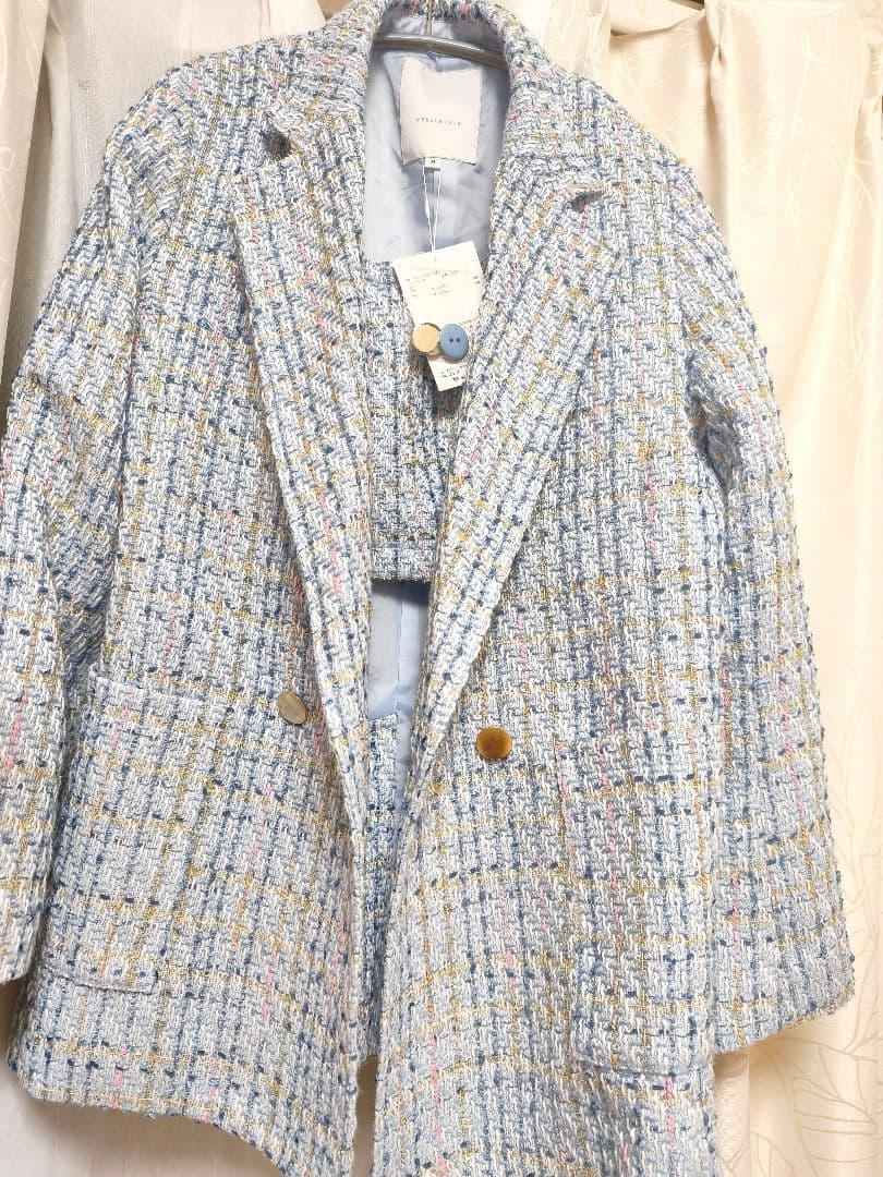 MERCURYDUO オリジナルツイードテーラードジャケット　ライトブルー M