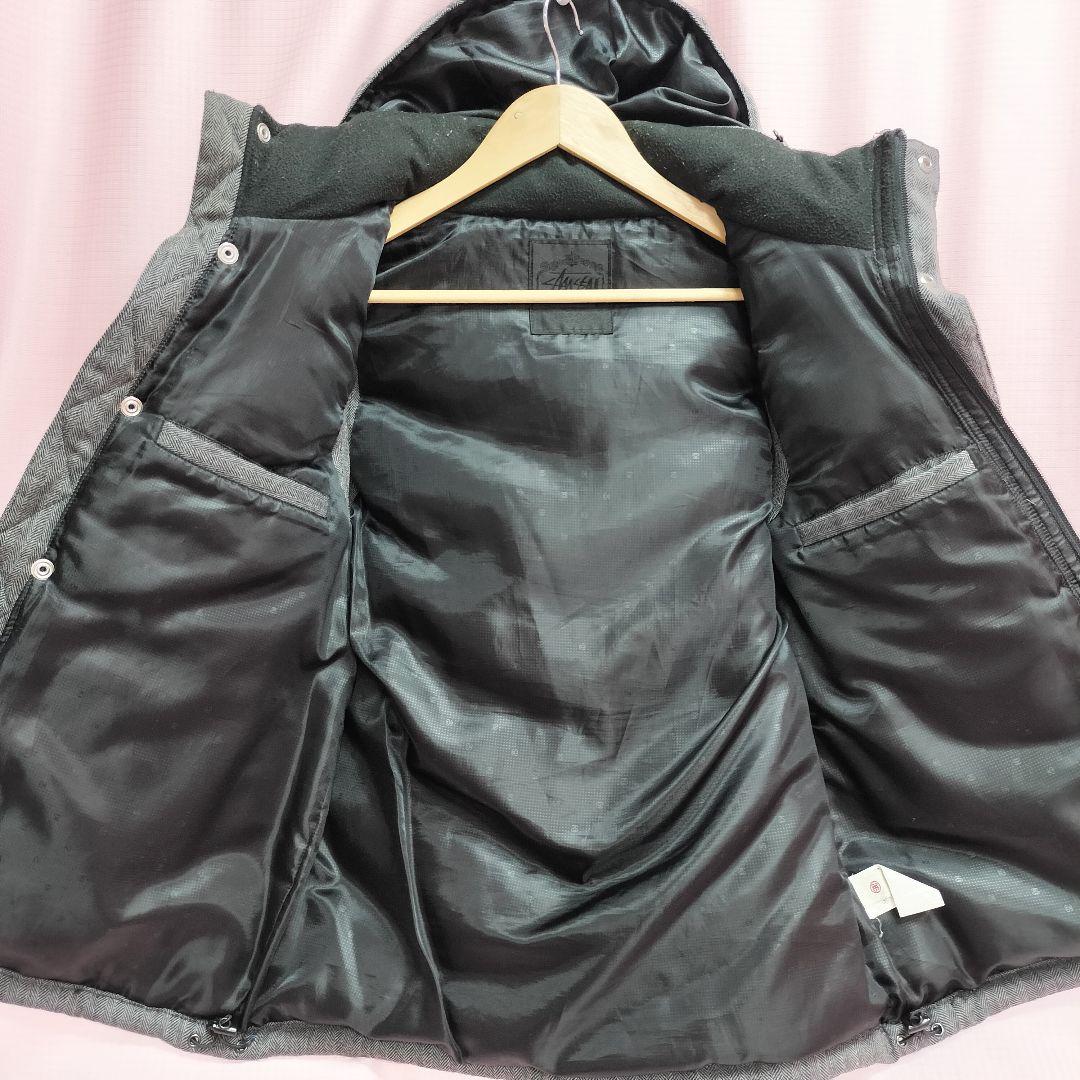 2WAY ダウンベスト Stussy ヘリンボーン モノグラム　グレー　Mサイズ