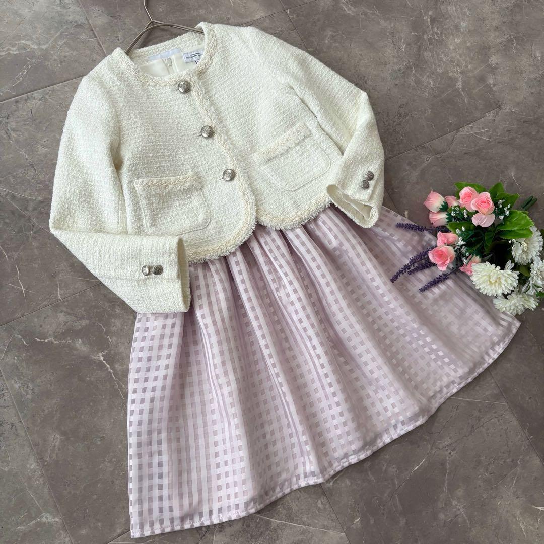 美品✨グリーンレーベルリラクシング 女の子 フォーマルスーツ 125 白/ピンク