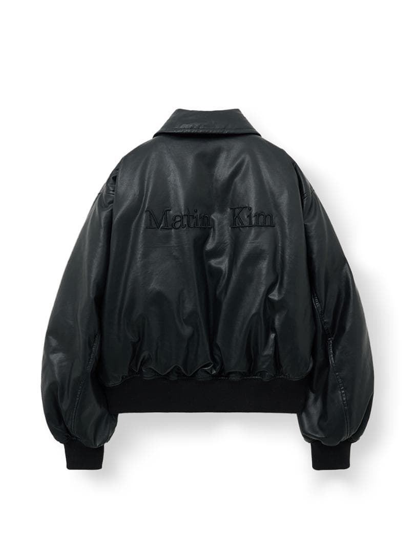 Matin Kim FAUX LEATHER DOWN JUMPER 黒　韓国