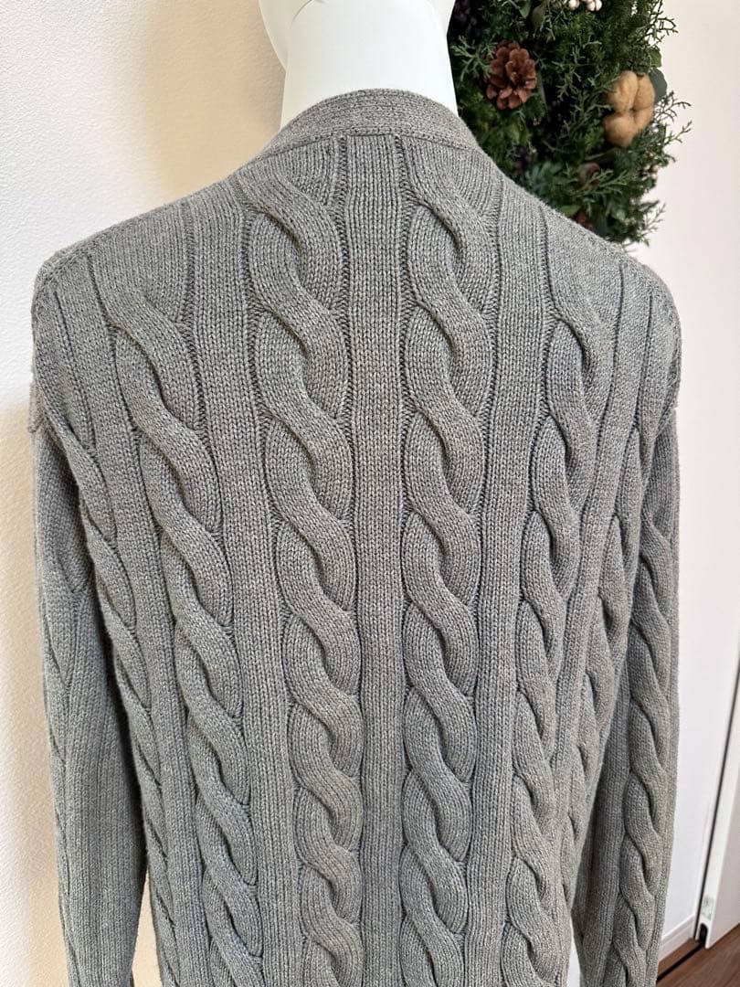 ポロラルフローレン カーディガン ケーブルニット グレー 刺繍ロゴ　S-M 綿