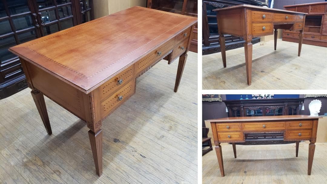 D50　アンティーク　イタリア製　象嵌　書斎机