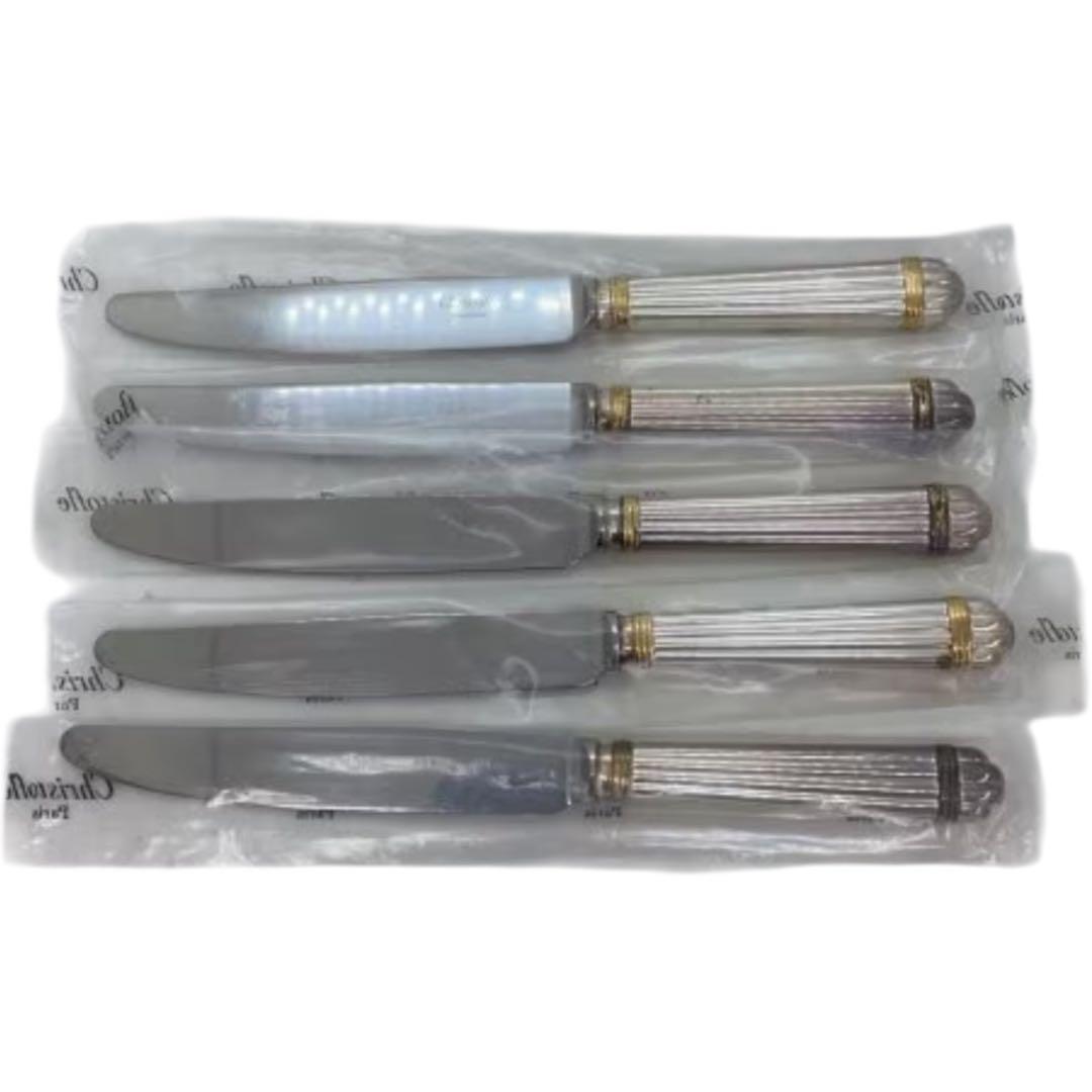 【未開封】クリストフル アリア ゴールドリング ナイフ 5本セット 金彩　シルバ