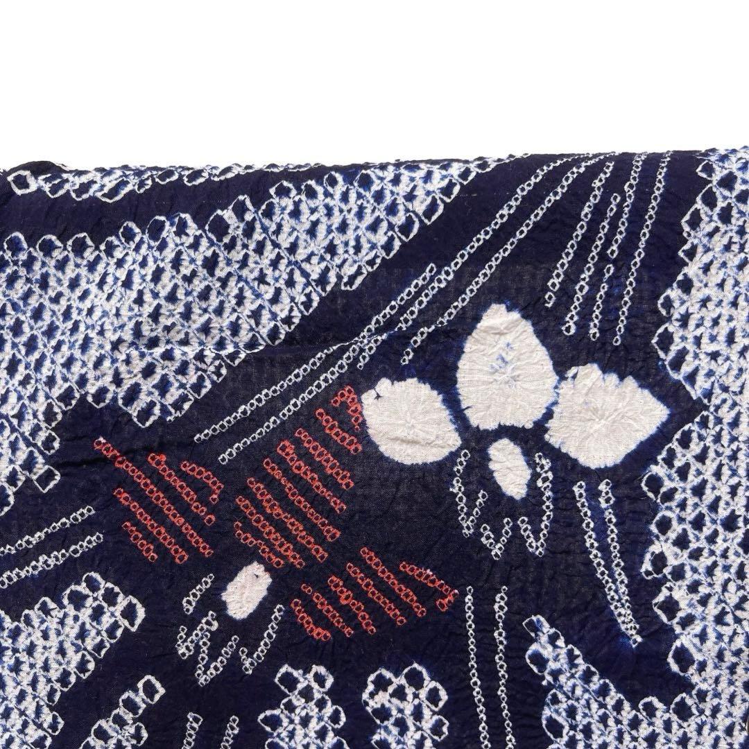 浴衣　有松鳴海絞り　桐の花　ネイビー　藍染　リーフ　着物　063a d