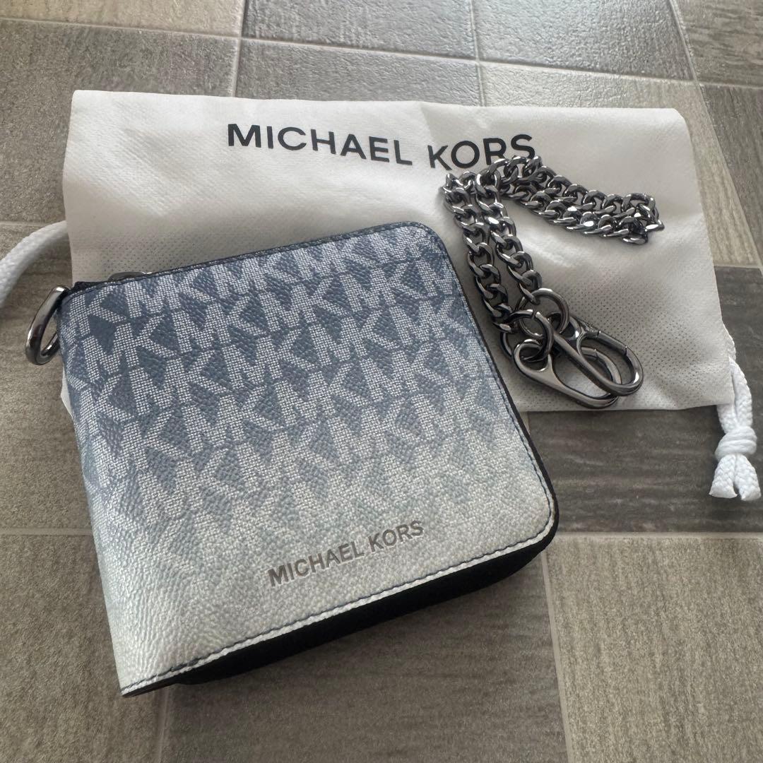 マイケルコース メンズ ジップ 折財布 チェーン付き デニムブルー