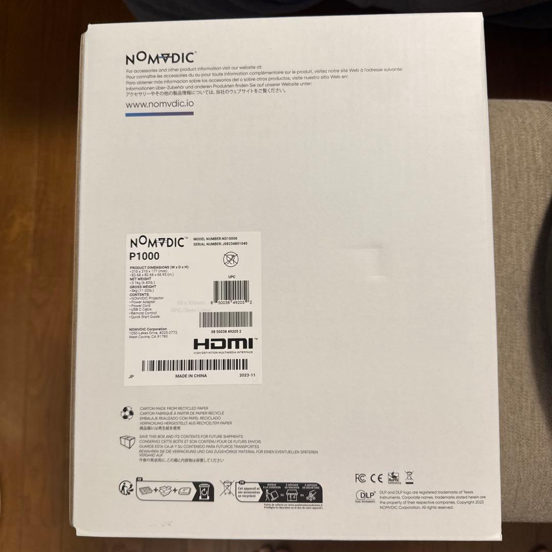 【新品未開封】NOMVDIC P1000 4K 短焦点 ホームプロジェクター