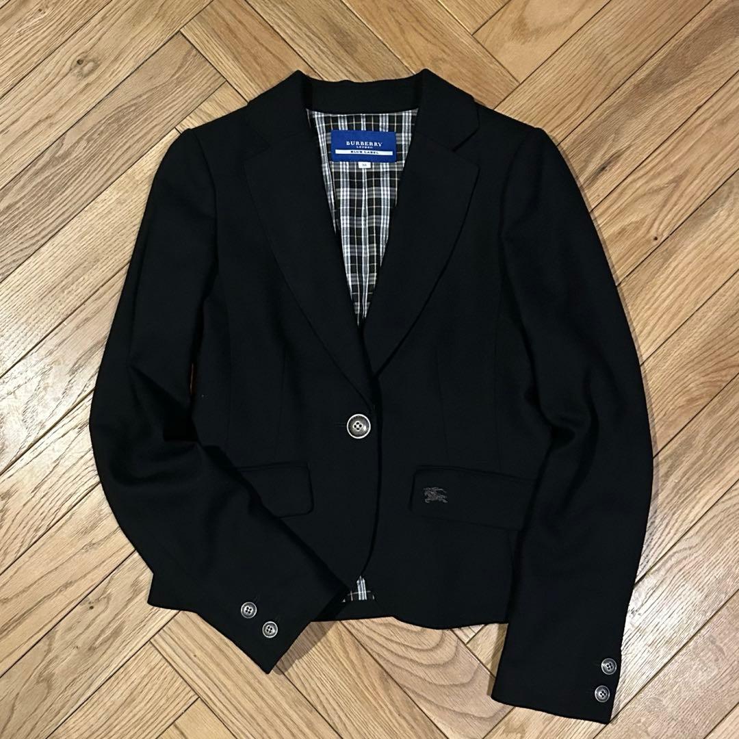 美品 バーバリーブルーレーベル シングルボタン ジャケット 38 チェック 黒