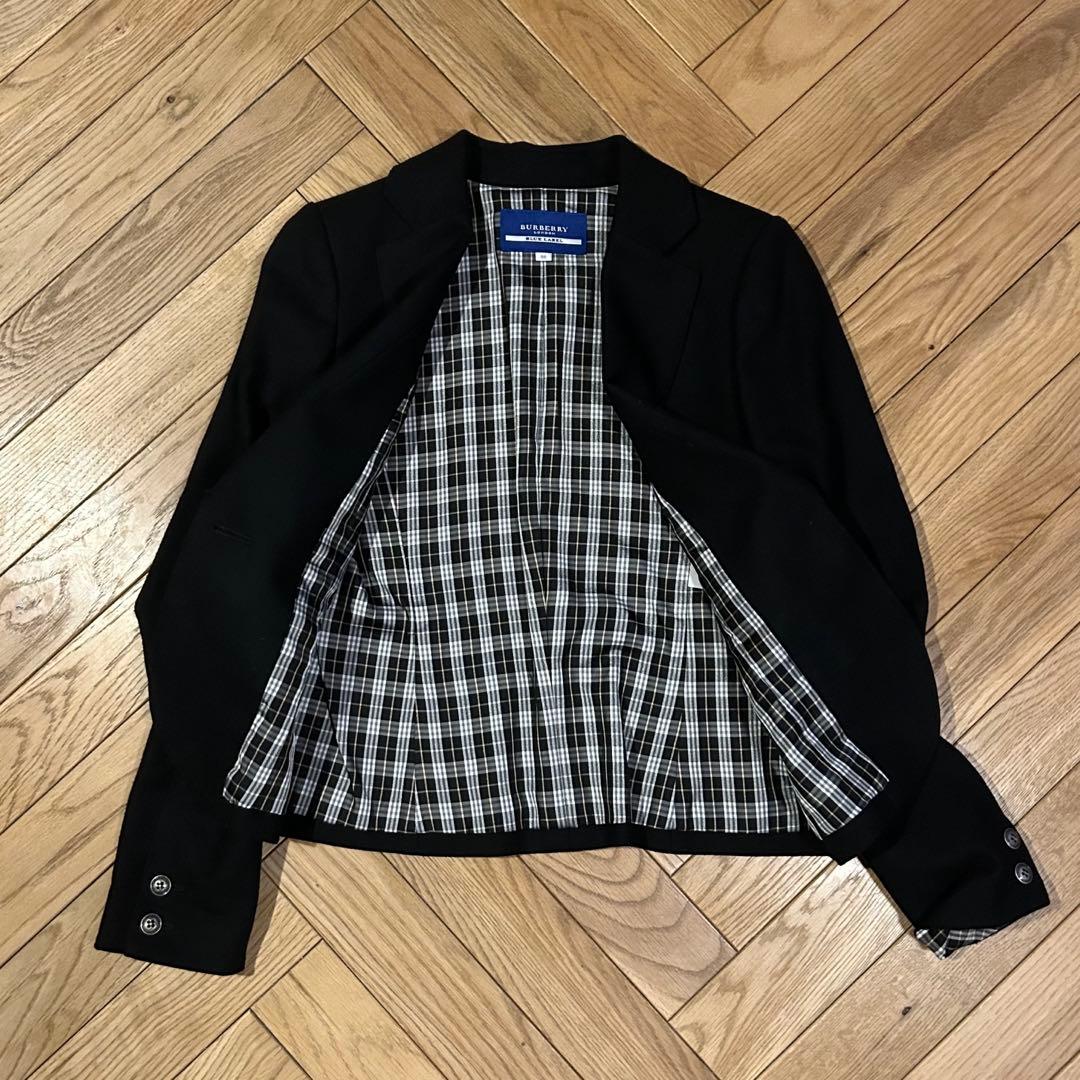 美品 バーバリーブルーレーベル シングルボタン ジャケット 38 チェック 黒