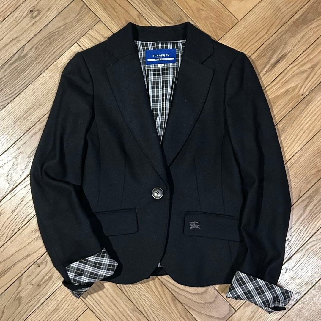 美品 バーバリーブルーレーベル シングルボタン ジャケット 38 チェック 黒
