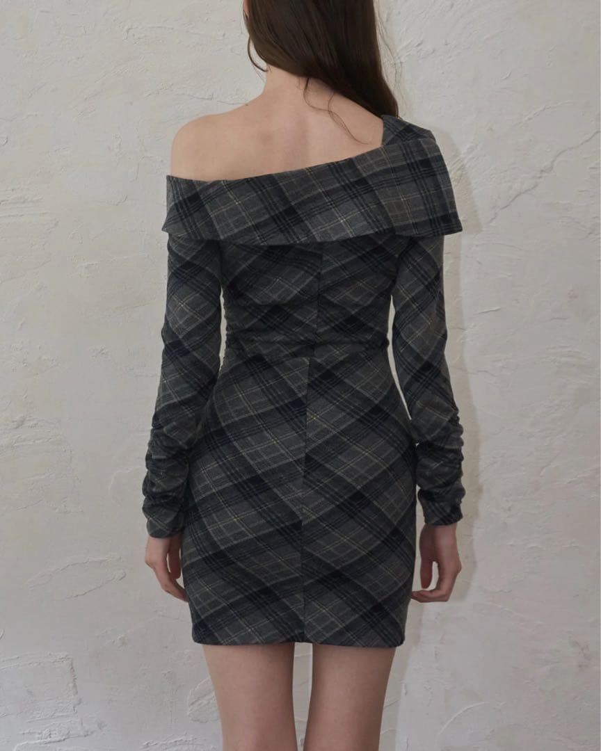 ワンピース YILON ONE-SHOULDER CHECK MINI OP