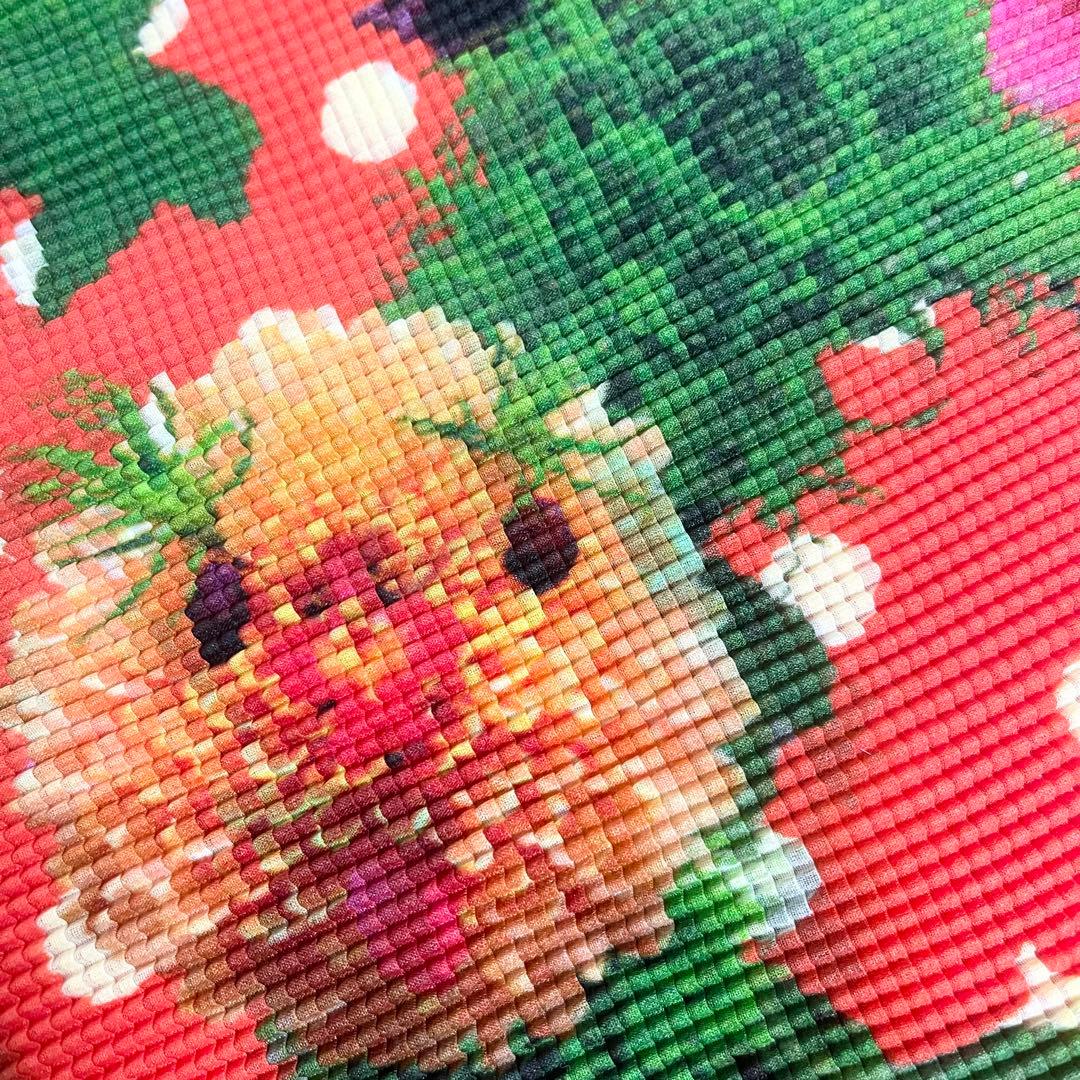 イッセイミヤケ ボックスプリーツ ドット柄 花柄 ブラウス カットソー オレンジ