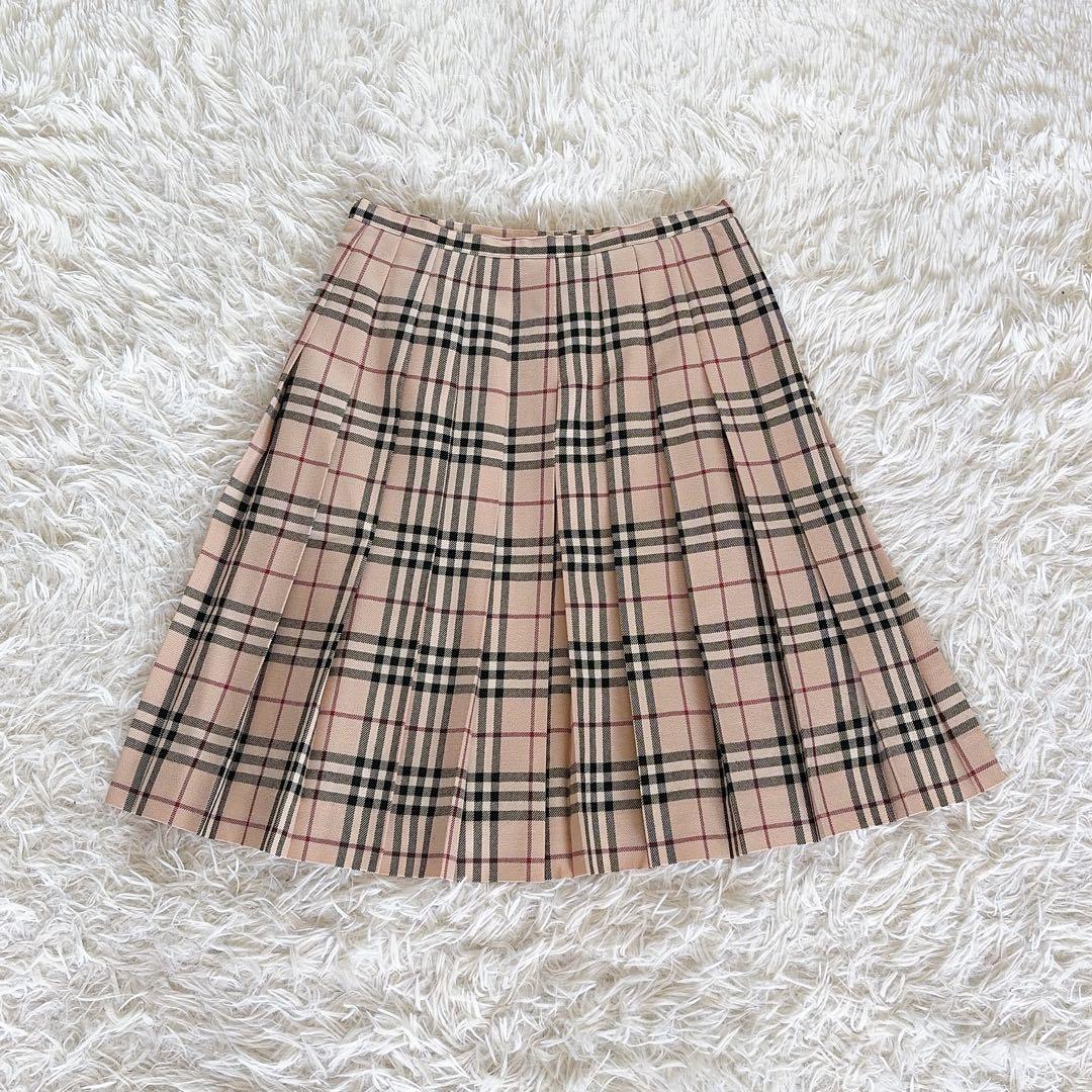 【バーバリーブルーレーベル】ベルトラッププリーツスカート フリンジ ノバチェック
