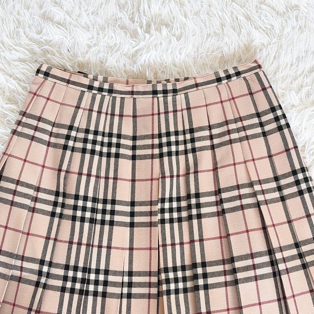 【バーバリーブルーレーベル】ベルトラッププリーツスカート フリンジ ノバチェック