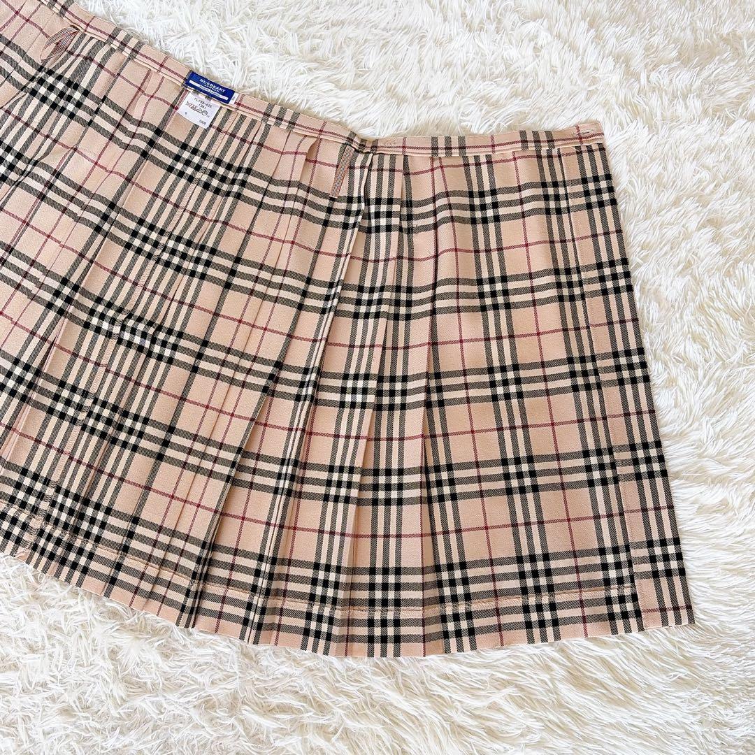 【バーバリーブルーレーベル】ベルトラッププリーツスカート フリンジ ノバチェック