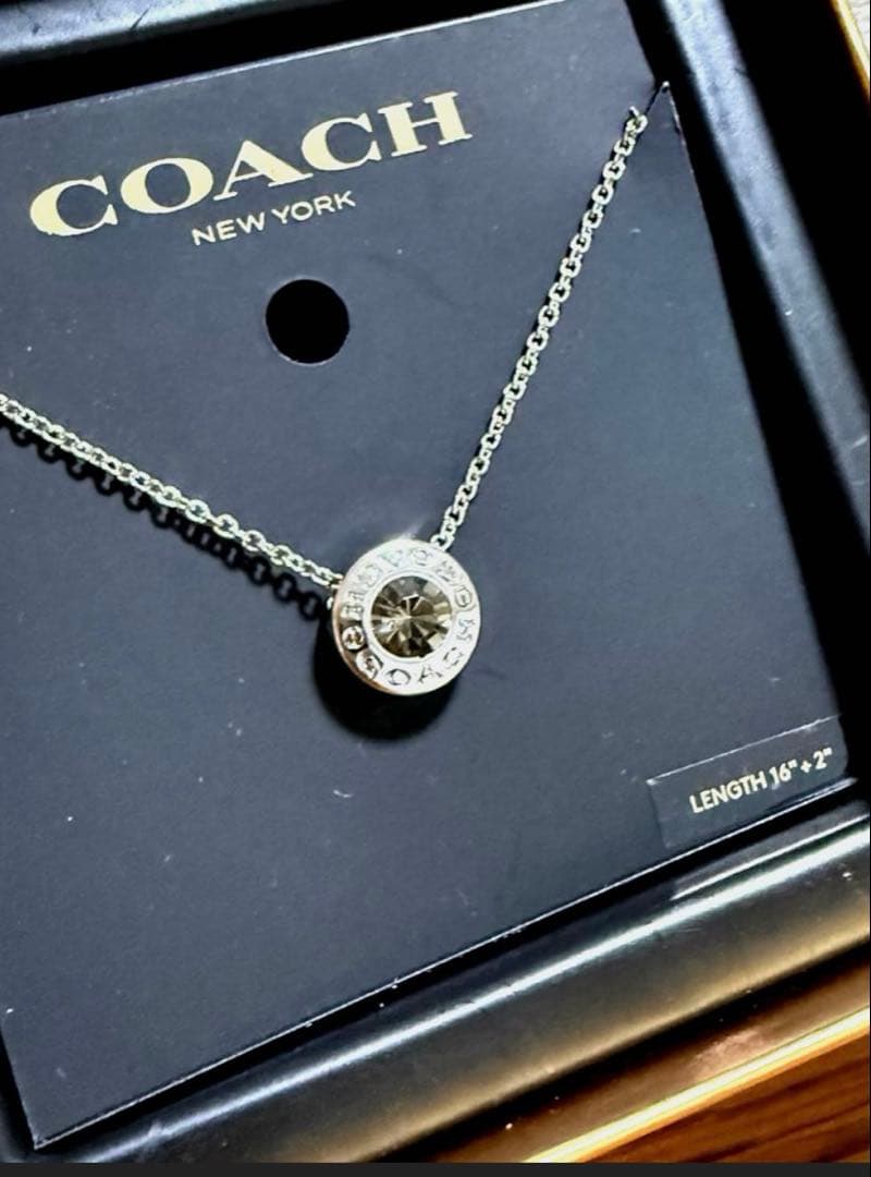【美品・未使用】 COACH シルバーカッティングストーン付きネックレス 箱付き