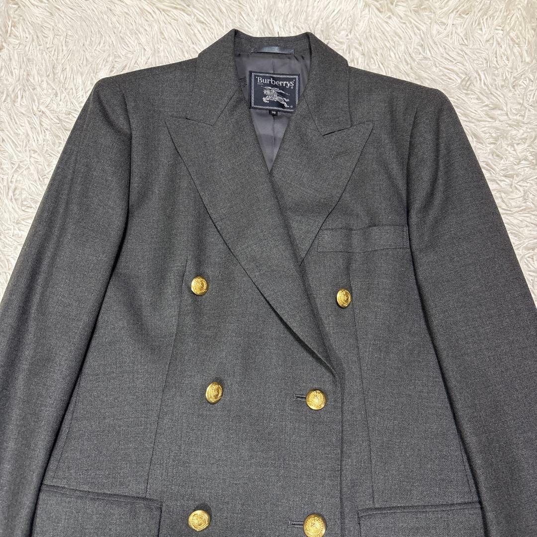 新品 バーバリーズ カシミヤ混 テーラード ジャケット 金ボタン M グレー
