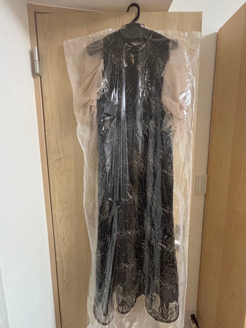 (クリーニング済)Leja スパンコールフラワーリボンチュールワンピースドレス