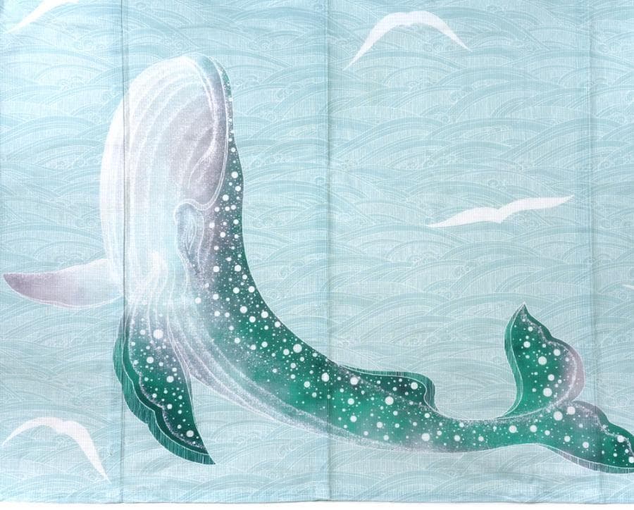 ★ミントグリーン地にクジラと波柄★めずらしい絵羽浴衣★夏きもの大人の浴衣
