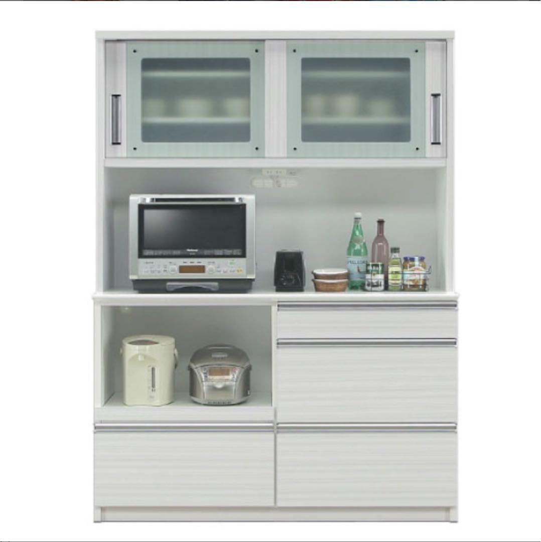 食器棚　幅140cm ホワイト　鏡面