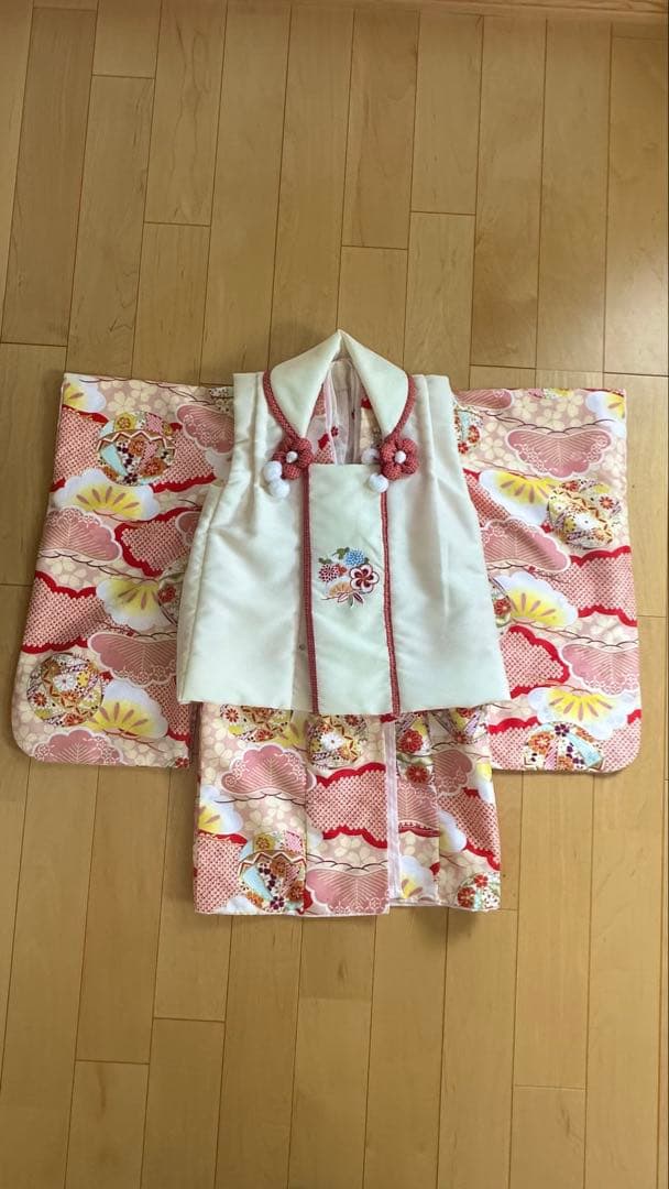 子供用着物セット 花柄刺繍　七五三　3歳　女の子　小町キッズ