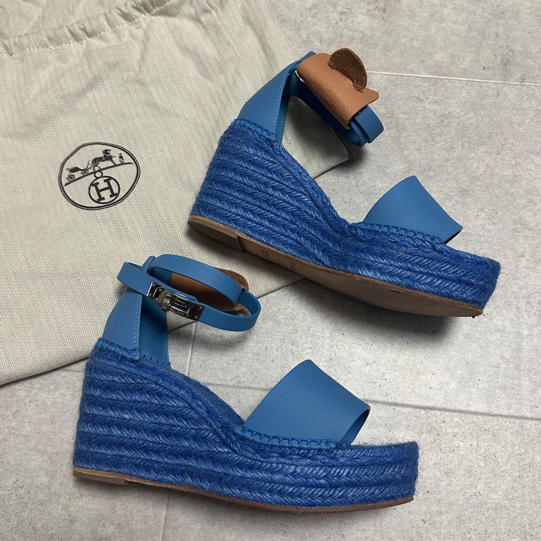 HERMES / ティヴォリ エスパドリーユ　ウェッジソール ケリー金具 38