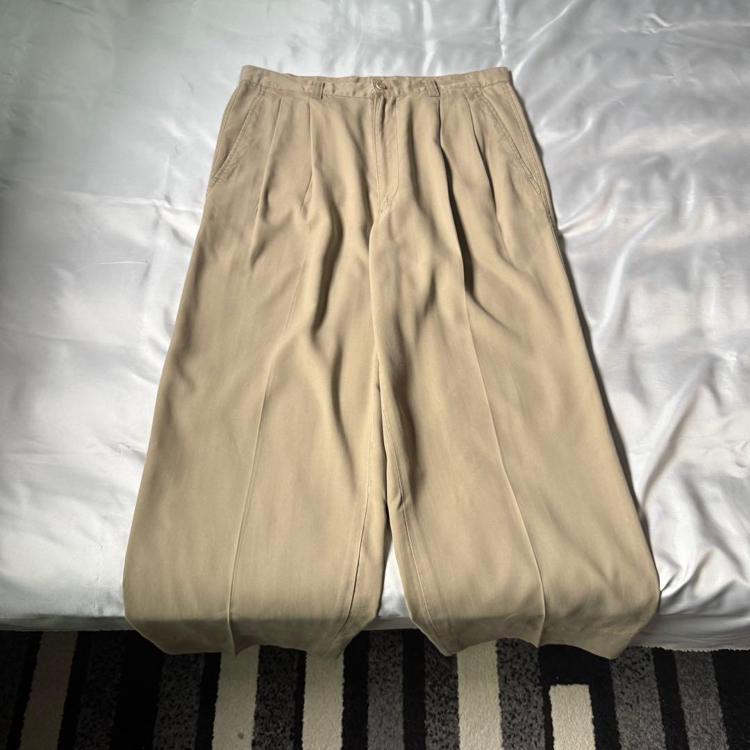 【希少タイプ】 00s old ツータック レーヨン ワイドスラックス ベージュ