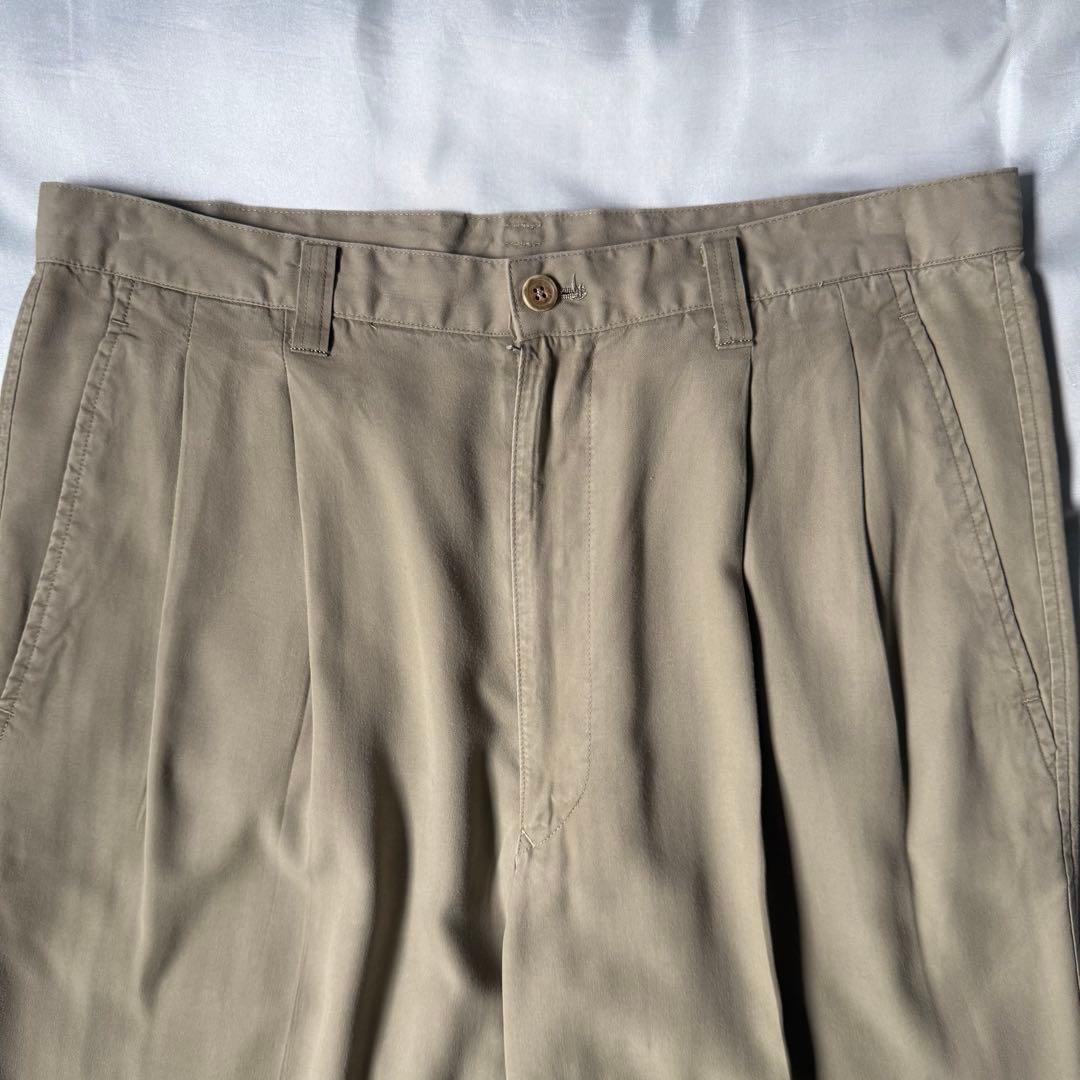 【希少タイプ】 00s old ツータック レーヨン ワイドスラックス ベージュ