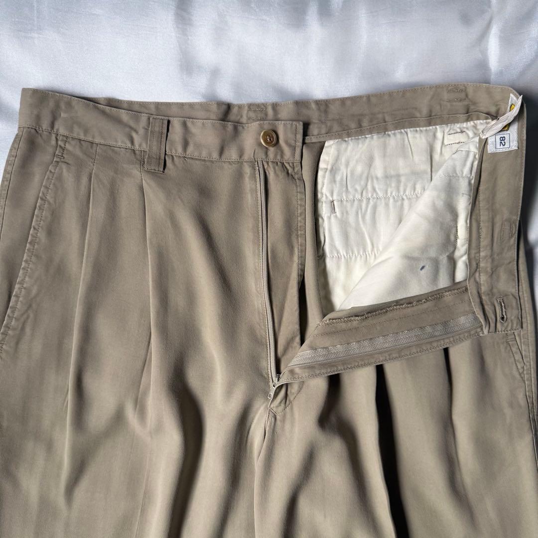 【希少タイプ】 00s old ツータック レーヨン ワイドスラックス ベージュ