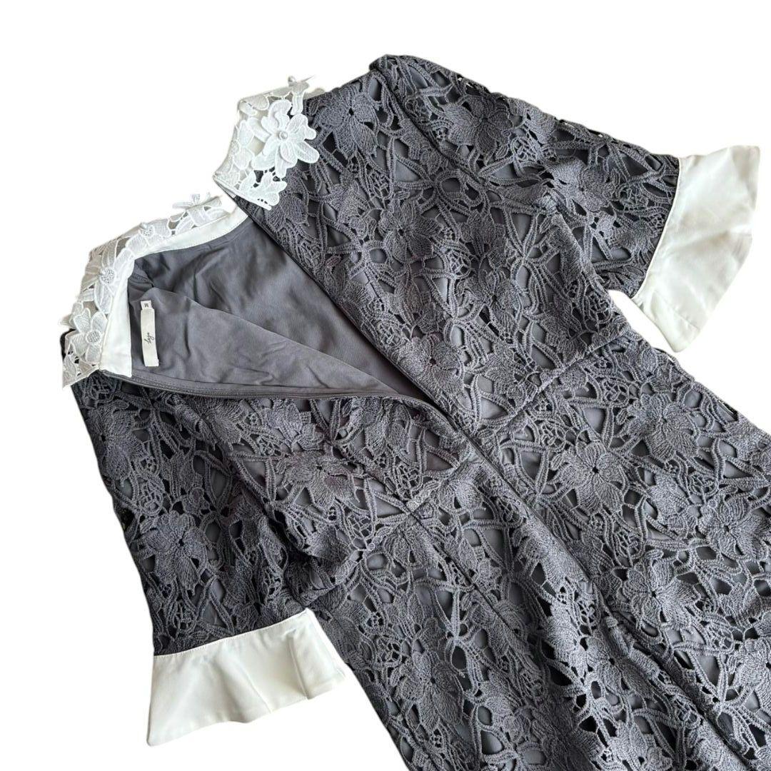 美品✨️Leja　花柄レースカラースパンコール刺繍Aラインフレアドレスワンピース