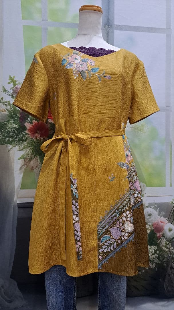 着物　リメイク　ワンピース　チュニック　辻ヶ花　正絹　ハンドメイド