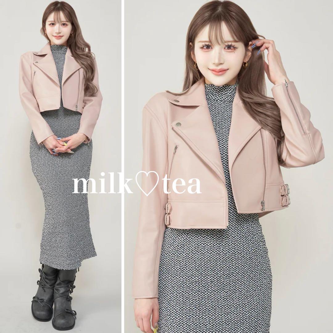 新品タグ付き ダーリッチ ダブルベルトライダースジャケット ピンク