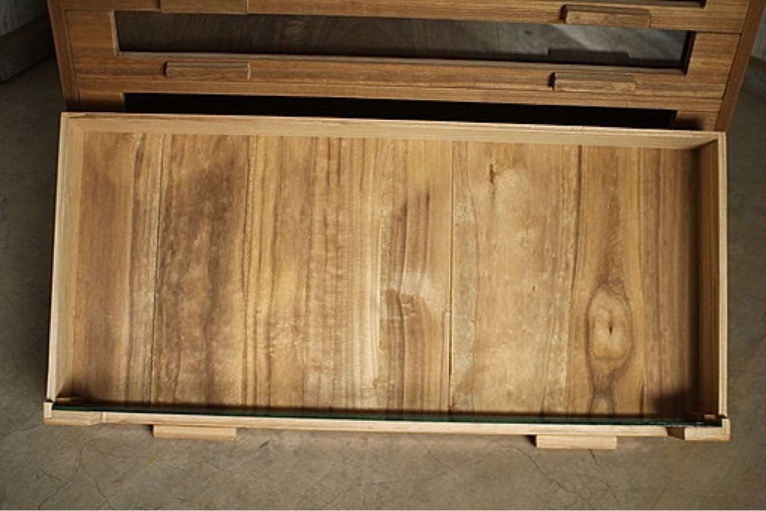 古い前面ガラスの引き出し4段　カトラリー収納　食器棚　シャツケース　古家具