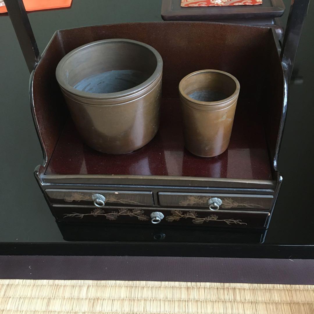 煙草盆　鶴　松蒔絵　茶道具　タバコ盆　アンティーク