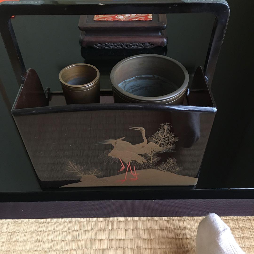 煙草盆　鶴　松蒔絵　茶道具　タバコ盆　アンティーク