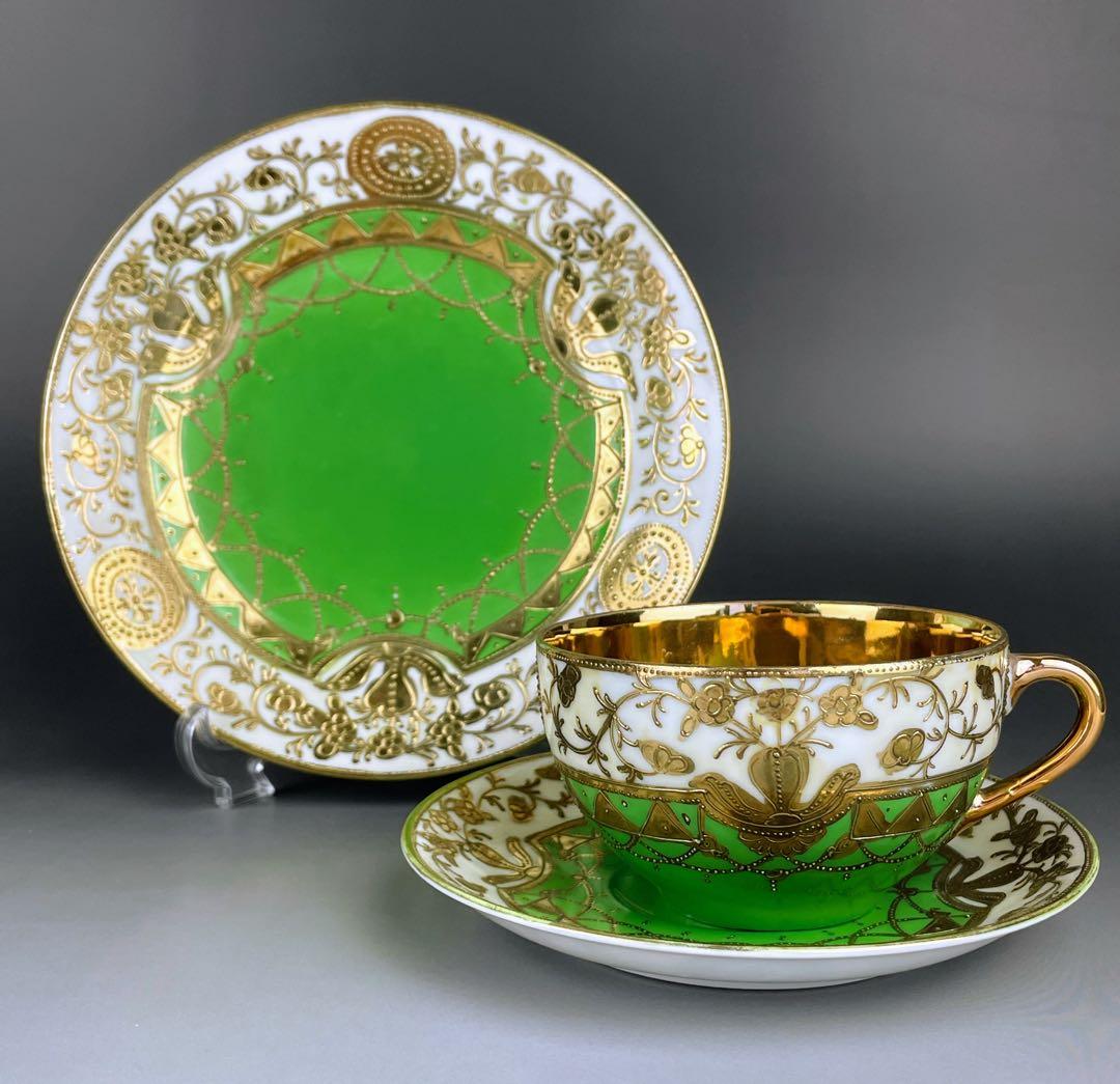 オールドニッポン ティーカップ ソーサー トリオ アールヌーボー 金盛り