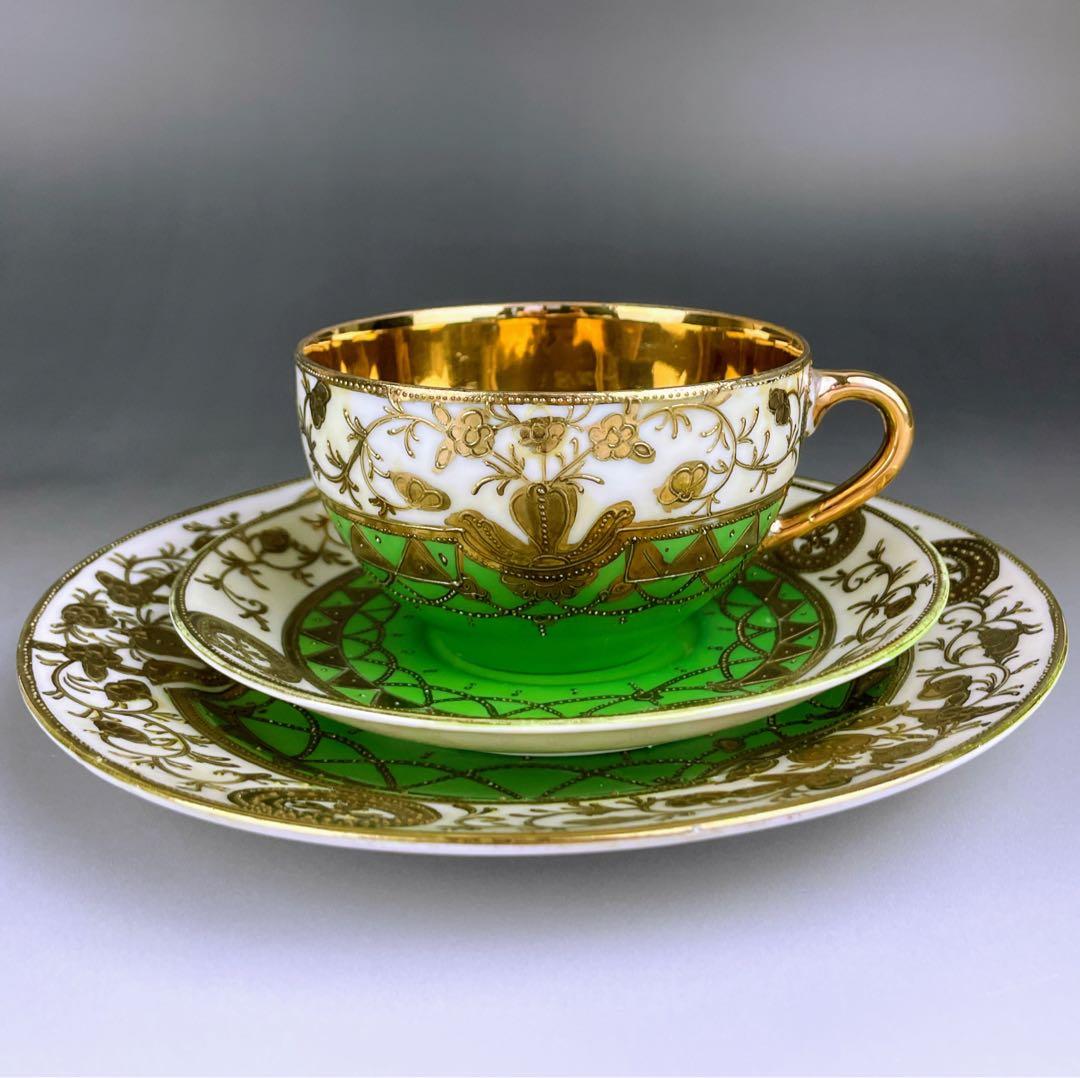 オールドニッポン ティーカップ ソーサー トリオ アールヌーボー 金盛り