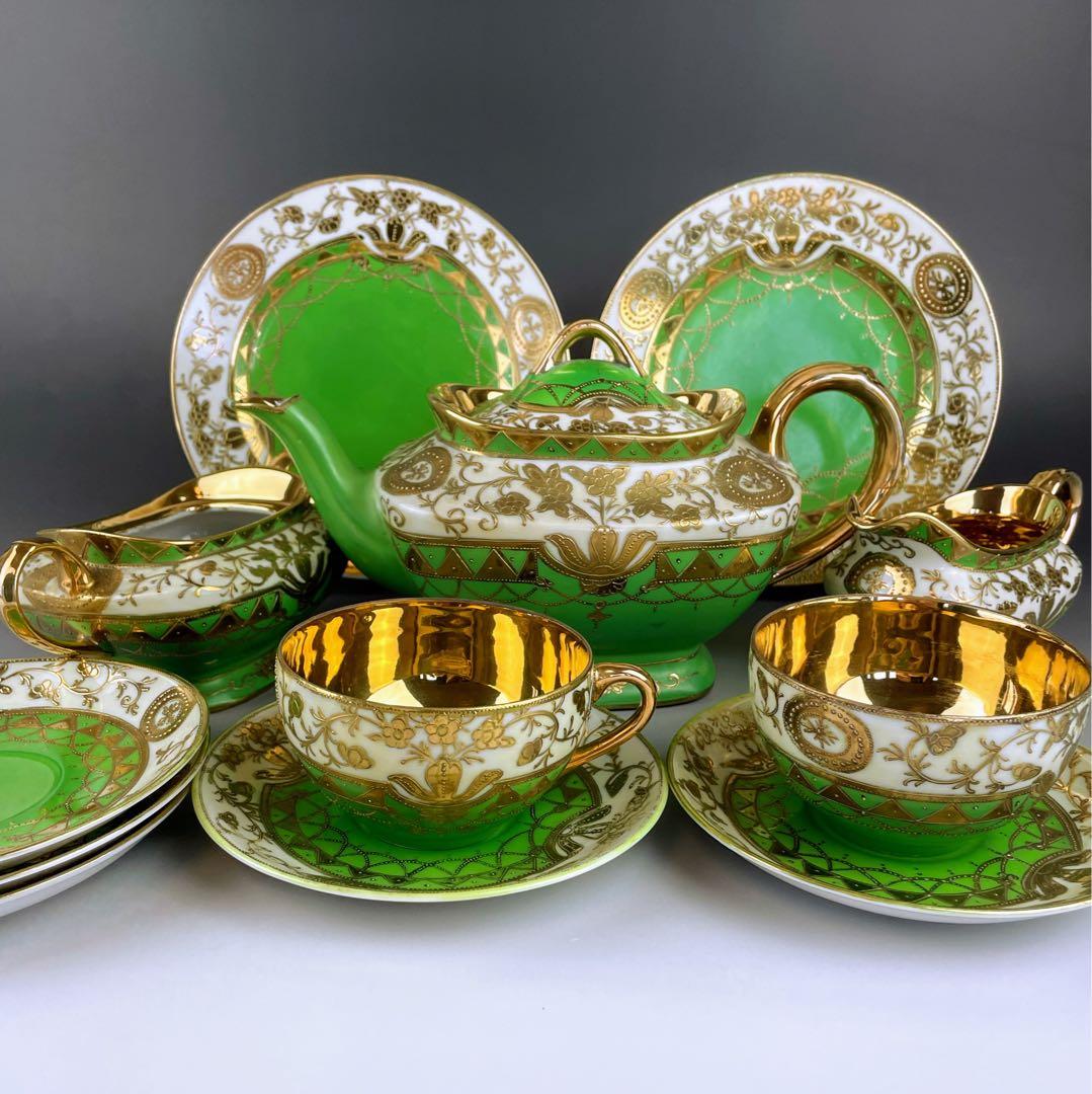 オールドニッポン ティーカップ ソーサー トリオ アールヌーボー 金盛り