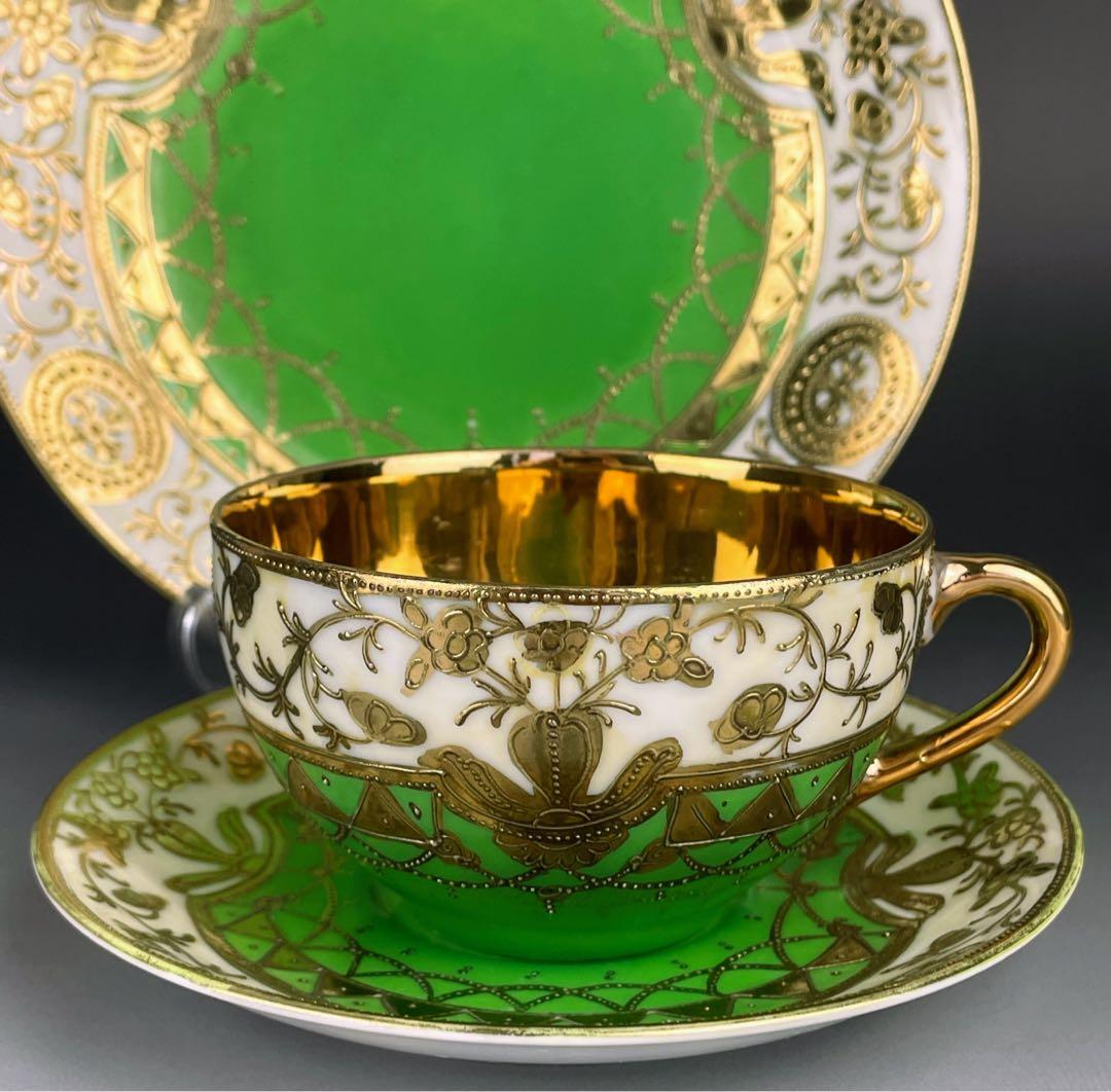 オールドニッポン ティーカップ ソーサー トリオ アールヌーボー 金盛り