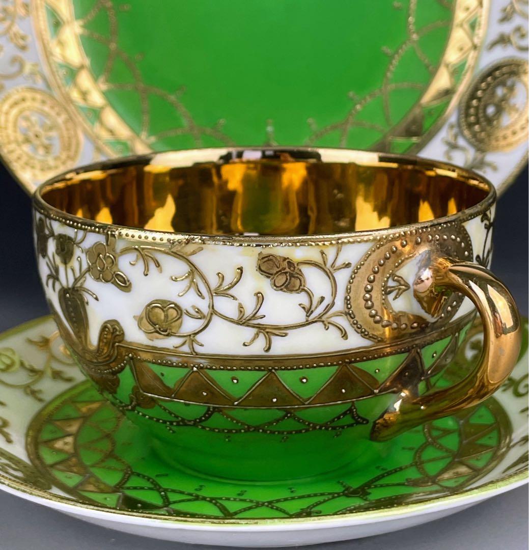 オールドニッポン ティーカップ ソーサー トリオ アールヌーボー 金盛り