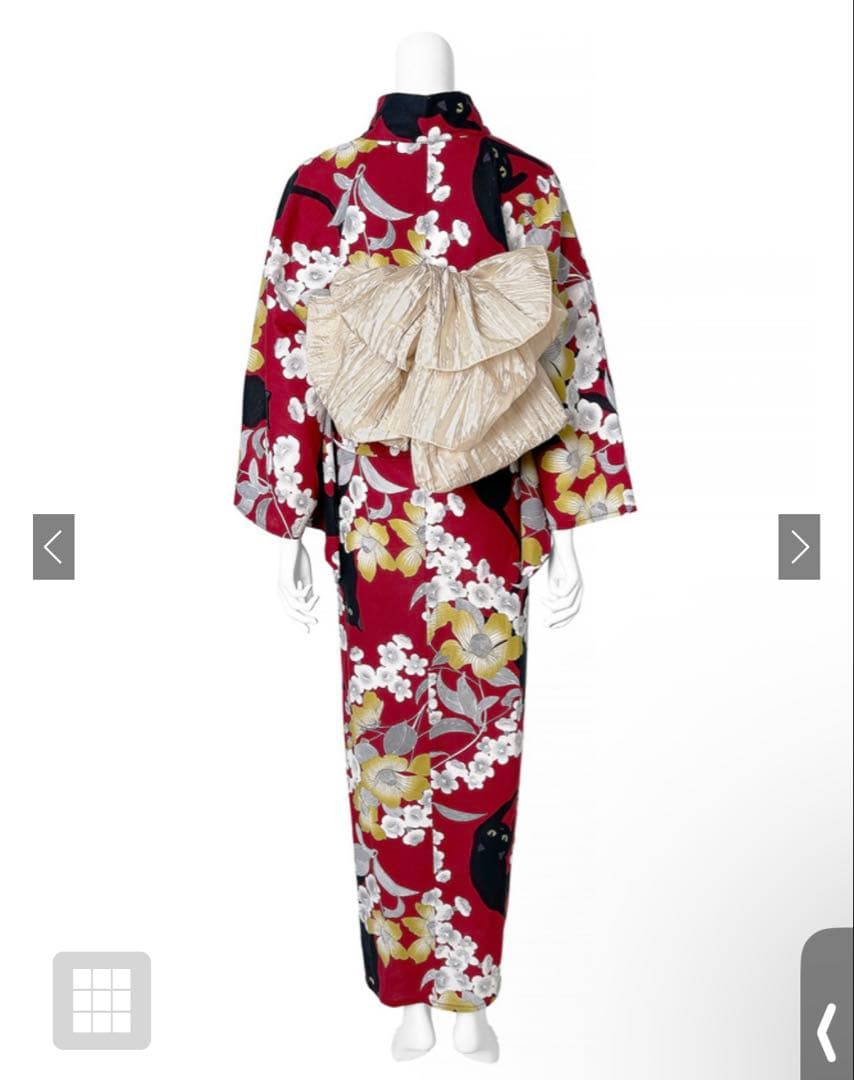 GRL ネコ浴衣セット 浴衣パール飾り帯紐 着付け小物4点セット