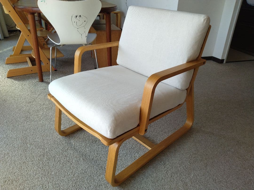 【美品】MUJI無印良品 ダイニングソファチェアオーク材/リビングでもつかえる①