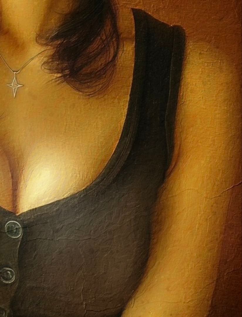 【光り輝く笑顔の美しい女性の絵】油絵風の肖像画・人物画